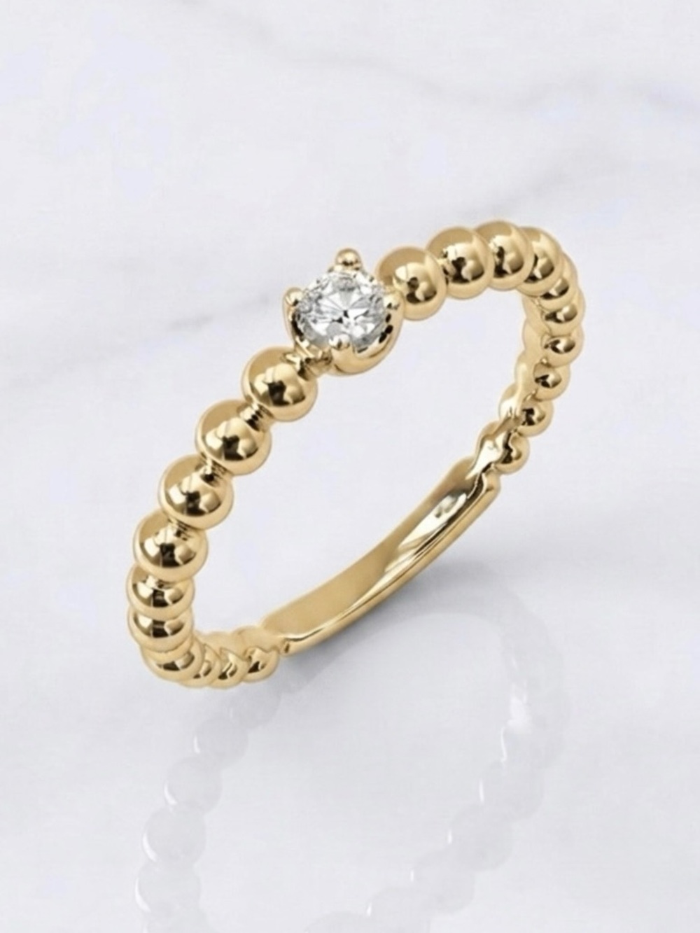 14K Gold Plated Rhodium Dainty Beaded Zircon Ring Minimalist Stackable Ring